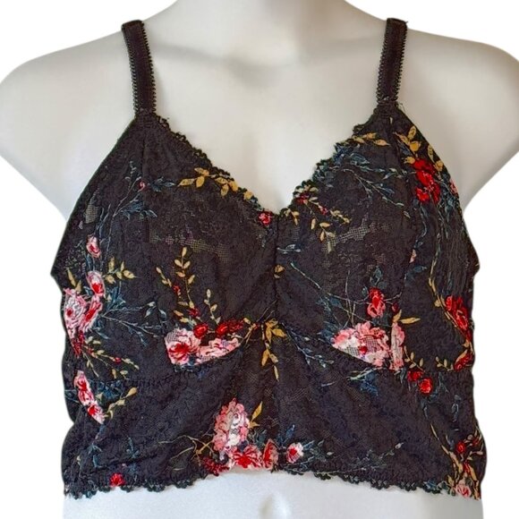 Torrid Bralette Black with Soft Rose Petals Print Stretch Lace Mesh Plus Size 3X - Picture 2 of 10